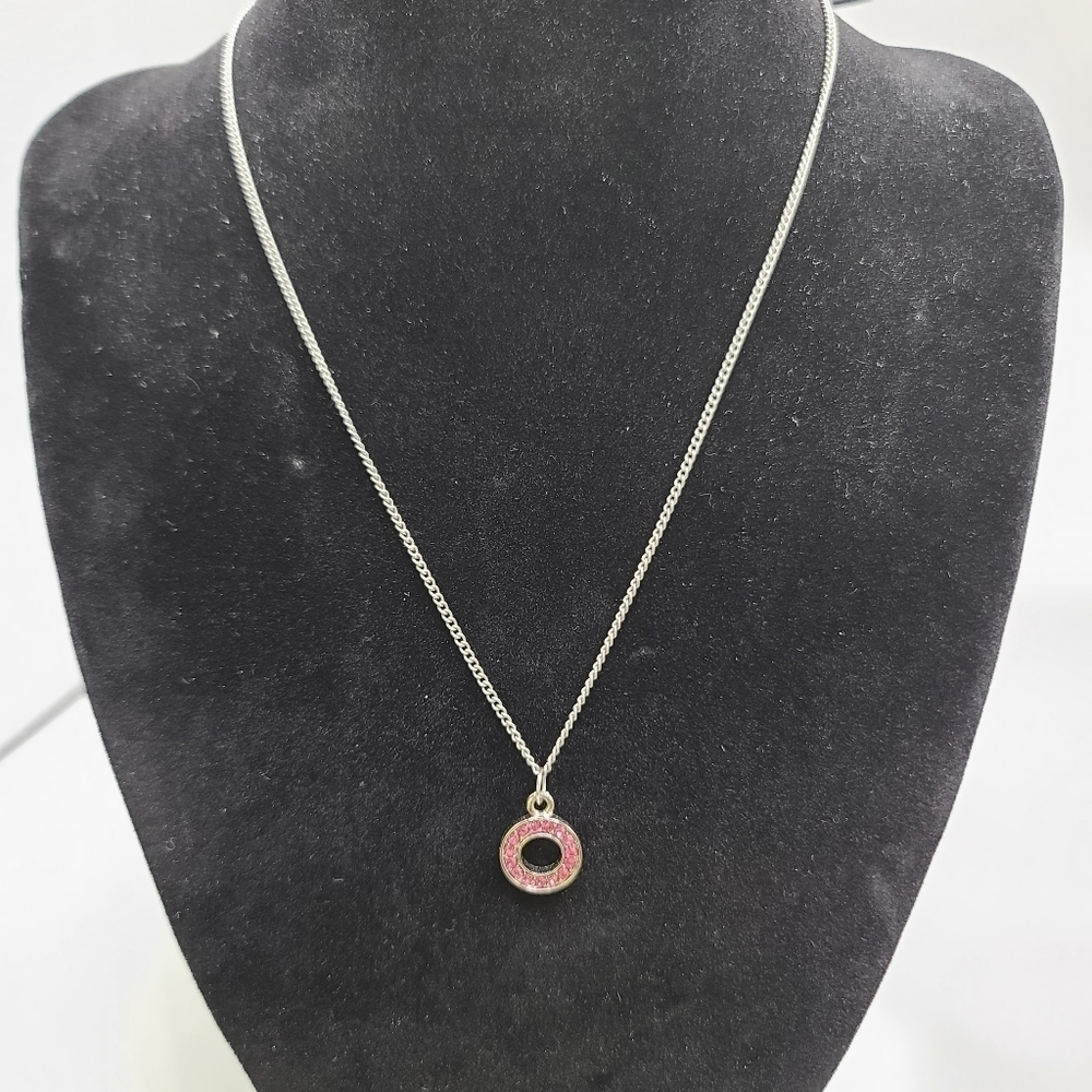 Silver Tone Pink Crystal Pendant Necklace